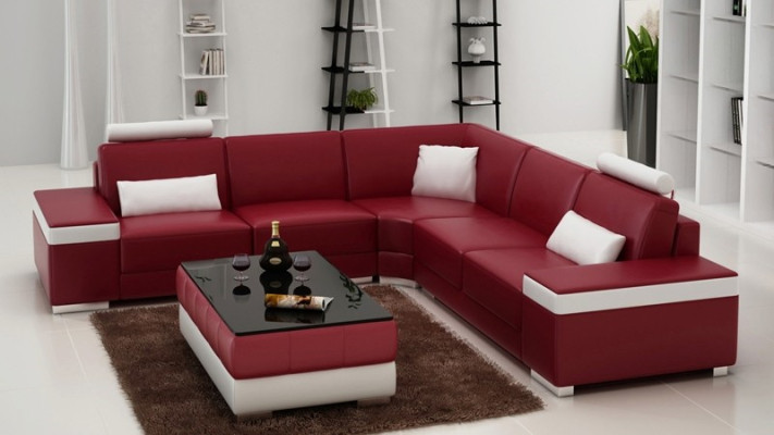 Canapé en cuir Mobilier Canapé en L forme Salon Paysage Canapé d'angle Suite Design