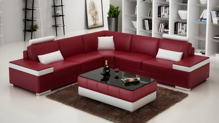 Canapé en cuir Mobilier Canapé en L forme Salon Paysage Canapé d'angle Suite Design