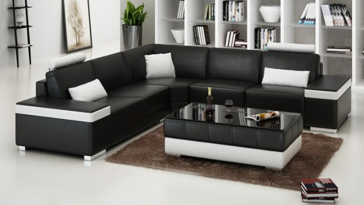 Canapé en cuir Mobilier Canapé en L forme Salon Paysage Canapé d'angle Suite Design