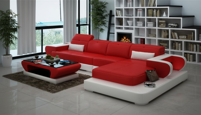 Canapé d'angle Ensemble de canapé Canapé en cuir Canapé d'angle Tabouret Ensemble Rouge Canapé design neuf