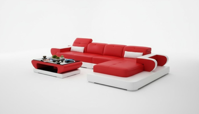 Canapé d'angle Ensemble de canapé Canapé en cuir Canapé d'angle Tabouret Ensemble Rouge Canapé design neuf