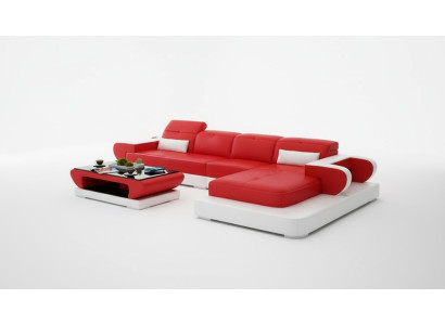 Canapé d'angle Ensemble de canapé Canapé en cuir Canapé d'angle Tabouret Ensemble Rouge Canapé design neuf