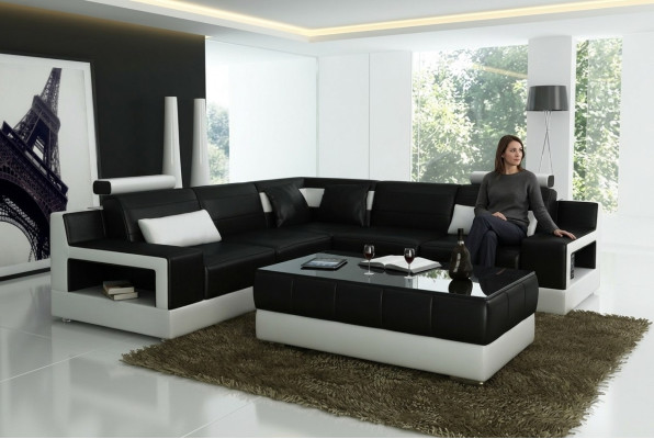 Ensemble de canapé de designer avec pouf Coin canapé avec tabouret Paysage vivant Rembourrage