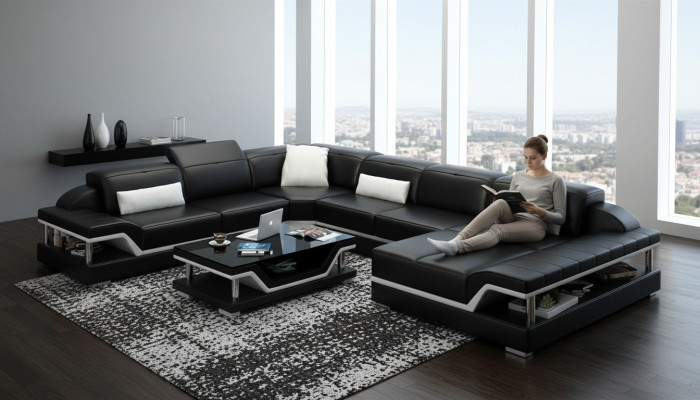 Canapé design Canapé d'angle avec tabouret Suite de rembourrage Paysage de vie en forme de U.