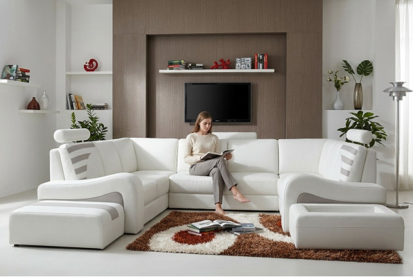 Moderne canapé d'angle en L avec siège rembourré Décor de coin Canapé + tabouret