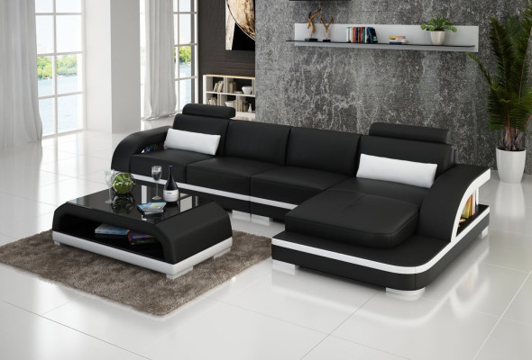 Canapé d'angle en cuir en forme de L Canapé paysage vivant Suite de décoration Design Moderne