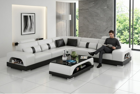 Coin canapé Canapé d'angle en cuir Paysage de vie Suite de design Déco Moderne Canapé en forme de L