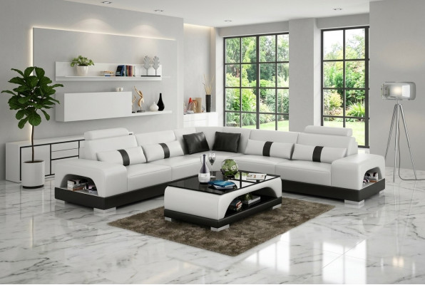 Coin canapé Canapé d'angle en cuir Paysage de vie Suite de design Déco Moderne Canapé en forme de L