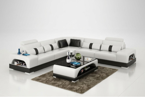 Coin canapé Canapé d'angle en cuir Paysage de vie Suite de design Déco Moderne Canapé en forme de L