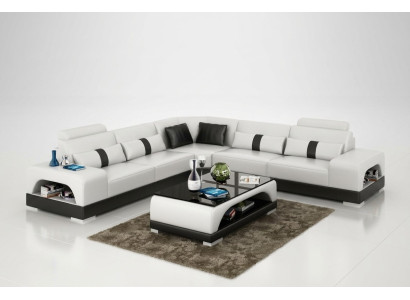 Coin canapé Canapé d'angle en cuir Paysage de vie Suite de design Déco Moderne Canapé en forme de L