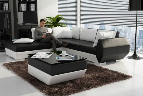 Canapé d'angle Canapé en cuir Rembourrage Paysage vivant Canapé Sofa Suite d'angle Forme en L