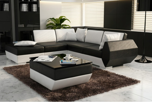 Canapé d'angle Canapé en cuir Rembourrage Paysage vivant Canapé Sofa Suite d'angle Forme en L