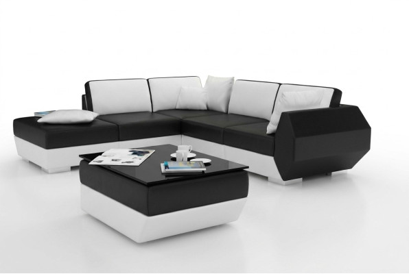Canapé d'angle Canapé en cuir Rembourrage Paysage vivant Canapé Sofa Suite d'angle Forme en L