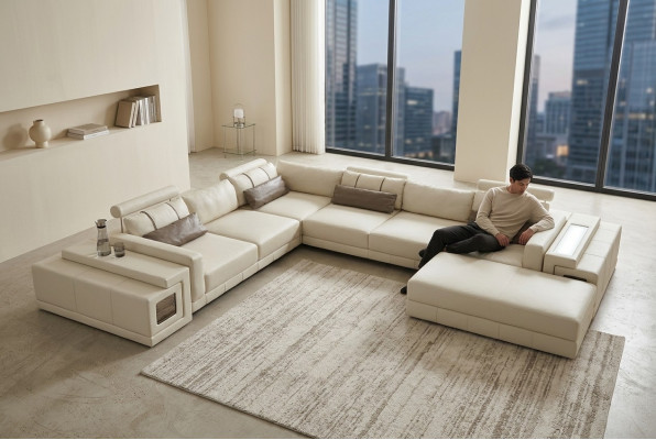 Canapé en cuir en forme de U Canapé Paysage vivant Canapé d'angle Suite Design Moderne Canapé neuf