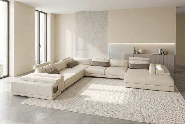 Canapé en cuir en forme de U Canapé Paysage vivant Canapé d'angle Suite Design Moderne Canapé neuf