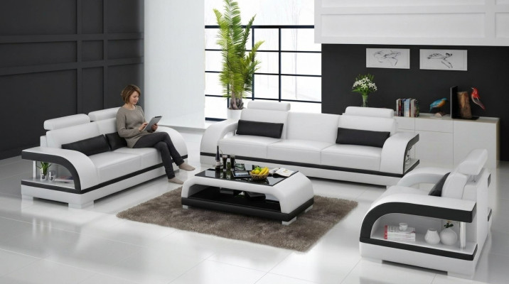Canapé en cuir en cuir ensemble de canapé 3+1+1 places design canapé moderne