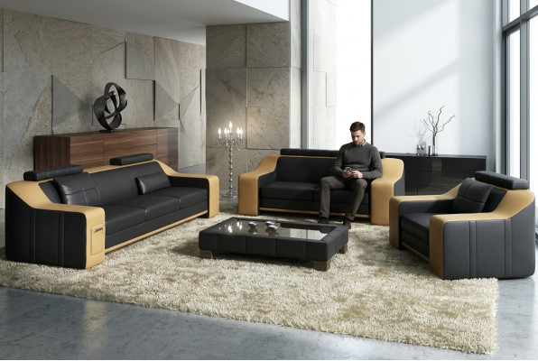 Sofa en cuir Canapé Paysage vivant 3+2+1 places Ensemble de canapés modernes neufs