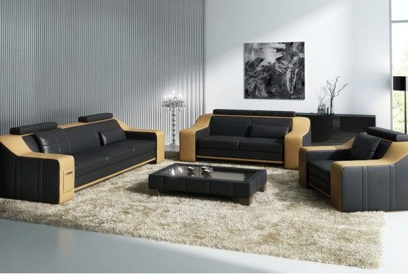 Sofa en cuir Canapé Paysage vivant 3+2+1 places Ensemble de canapés modernes neufs