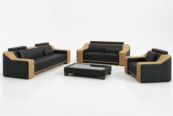 Sofa en cuir Canapé Paysage vivant 3+2+1 places Ensemble de canapés modernes neufs