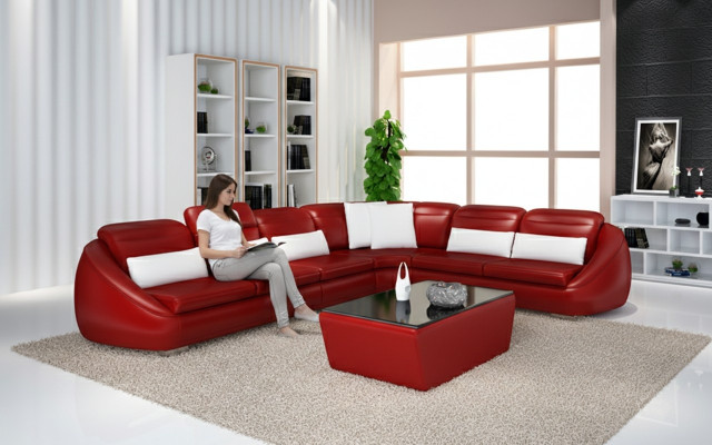 Canapé design canapé Canapé d'angle avec tabouret Suite de paysage vivant Rembourrage
