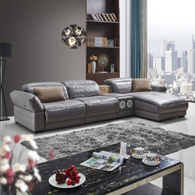 Canapé d'angle de luxe en cuir, canapé avec système audio, multifonction