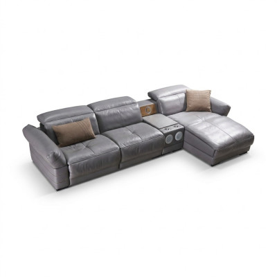 Canapé d'angle de luxe en cuir, canapé avec système audio, multifonction