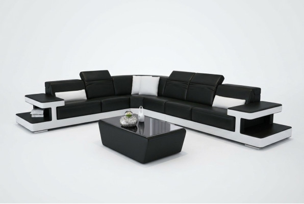 Canapé en cuir Canapé en L en cuir Salon paysage décor Canapé d'angle Suite Design Moderne