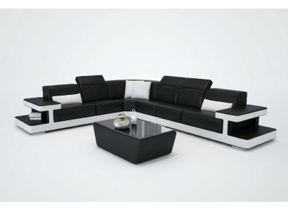 Canapé en cuir Canapé en L en cuir Salon paysage décor Canapé d'angle Suite Design Moderne