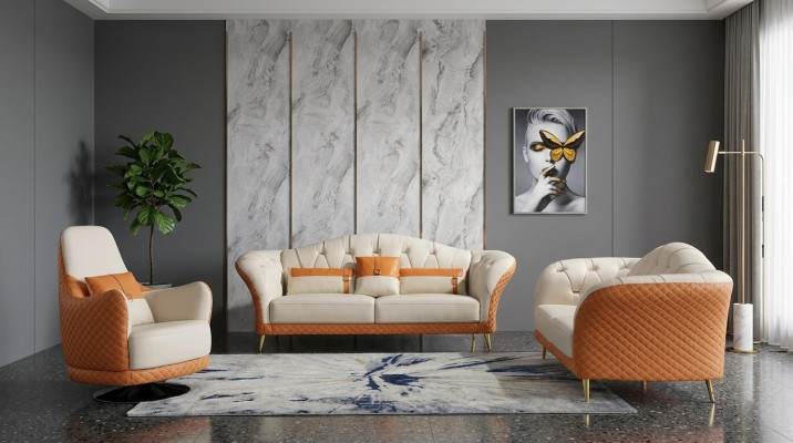 Ensemble de canapés de luxe 3+1+1 places avec canapé en cuir textile Groupe