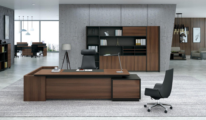 Table d'angle Bureau + Étagère Armoire en bois 2 pièces. Ensemble de mobilier de bureau