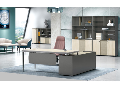 Ensemble de mobilier de bureau luxueux en 2 pièces, comprenant une table d'angle et une armoire de rangement pour documents.