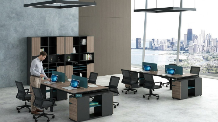 Mobilier de bureau Aménagement Tables Table Centre d'appels Bois 4 postes de travail Bureau