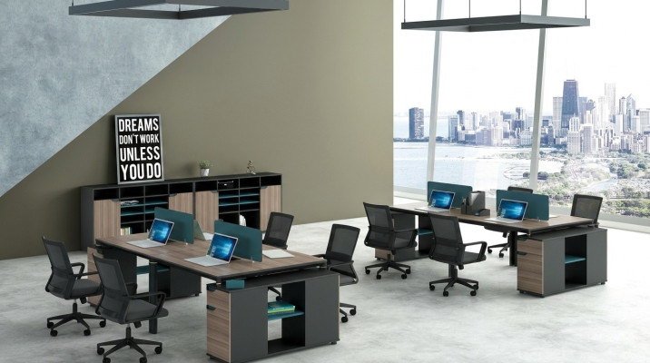 Mobilier de bureau Aménagement Tables Table Centre d'appels Bois 4 postes de travail Bureau
