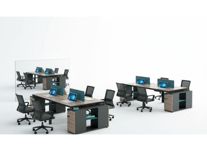 Mobilier de bureau Aménagement Tables Table Centre d'appels Bois 4 postes de travail Bureau