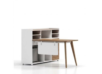 Bureau de luxe en bois au design moderne et aux couleurs vives.