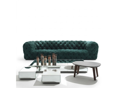 Canapé en tissu de trois places en velours Chesterfield de luxe