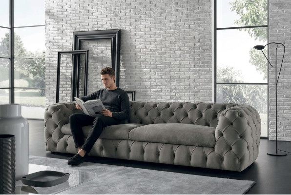 Canapé classique trois places en tissu 3 places Tissu Chesterfield