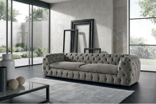 Canapé classique trois places en tissu 3 places Tissu Chesterfield
