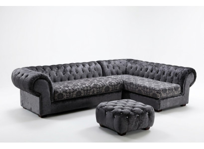 Klassische Chesterfield Stoff L-Form Couch Wohnlandschaft Ecksofa Garnitur Sofa