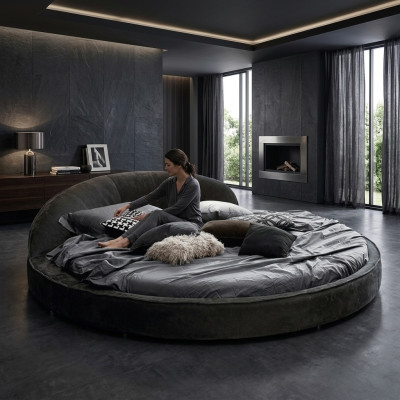 Lit rond design moderne Luxe Rembourrage Lits ronds Tissu textile Lits ronds nouveaux