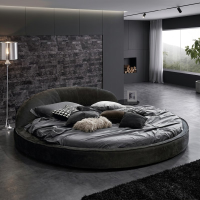 Lit rond design moderne Luxe Rembourrage Lits ronds Tissu textile Lits ronds nouveaux