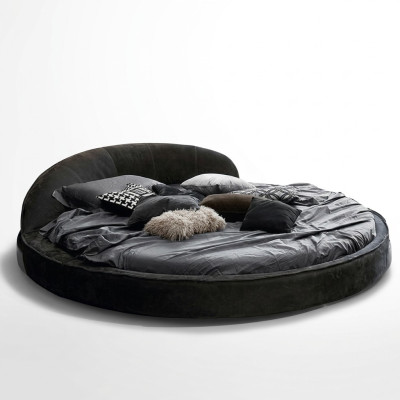 Lit rond design moderne Luxe Rembourrage Lits ronds Tissu textile Lits ronds nouveaux