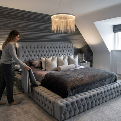 Chesterfield Lit Chambre de Luxe Hôtel Literie Rembourrée avec Boutons