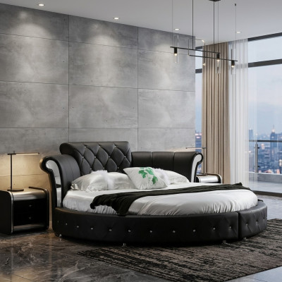 Lit Chesterfield de luxe Design Rond Rembourrage Lit Rond Classique Cuir Velours