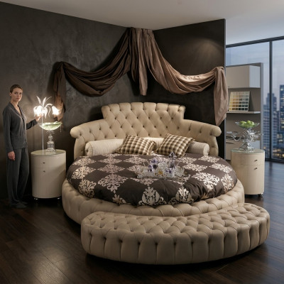 Lit rond Design rond Lit double en cuir Cadre de lit de luxe hôtel
