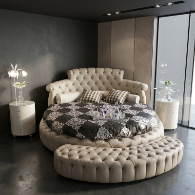 Lit rond Design rond Lit double en cuir Cadre de lit de luxe hôtel