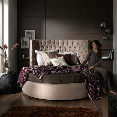 Lit rond de luxe Chesterfield Lit rond classique en velours textile hôtel en cuir nouveau