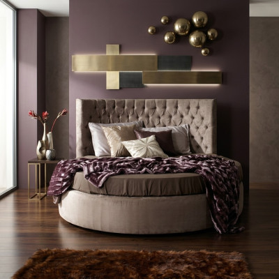 Lit rond de luxe Chesterfield Lit rond classique en velours textile hôtel en cuir nouveau