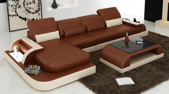Canapé d'angle en forme de L en tissu marron Suite de revêtement de canapé Salon Design Canapé d'angle en cuir