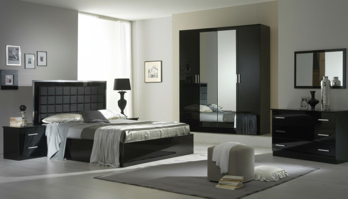 Design Chambre 6 pièces. Ensemble Complet de Chambre Lit Table de chevet Commode neuf